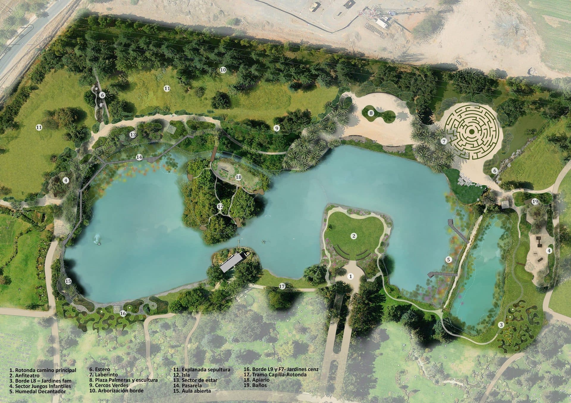Plano del Máster Plan de la Laguna con sus hitos numerados